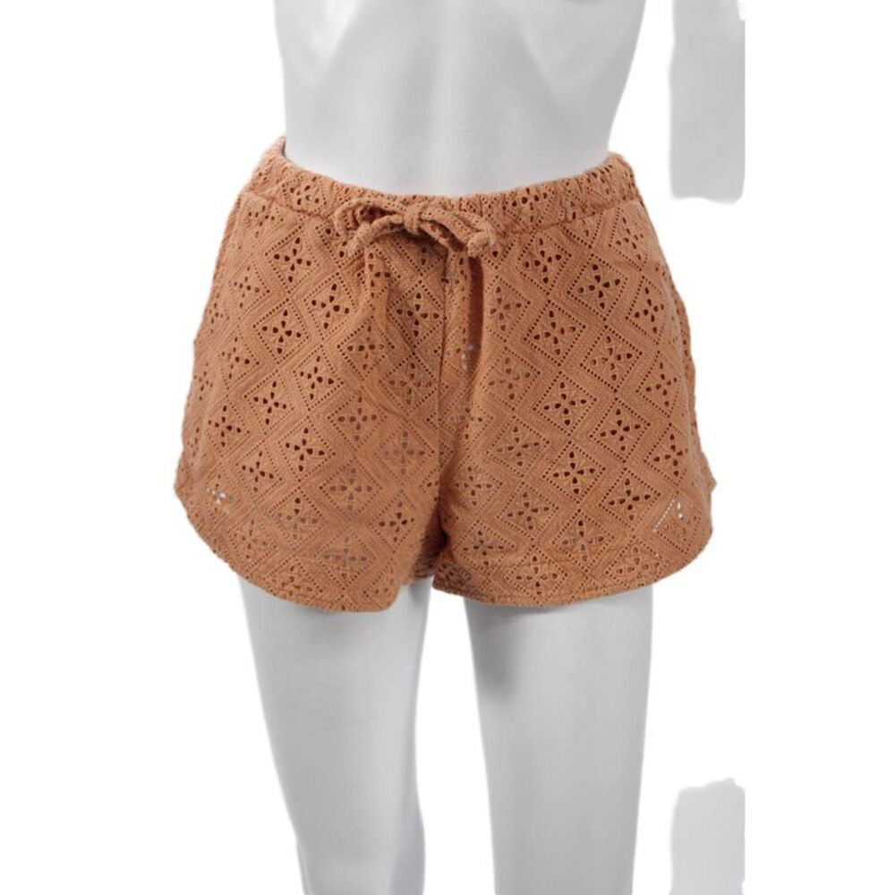 The Line Women Hot Pants Orange Cotton Geometric Drawstring Summer Size S